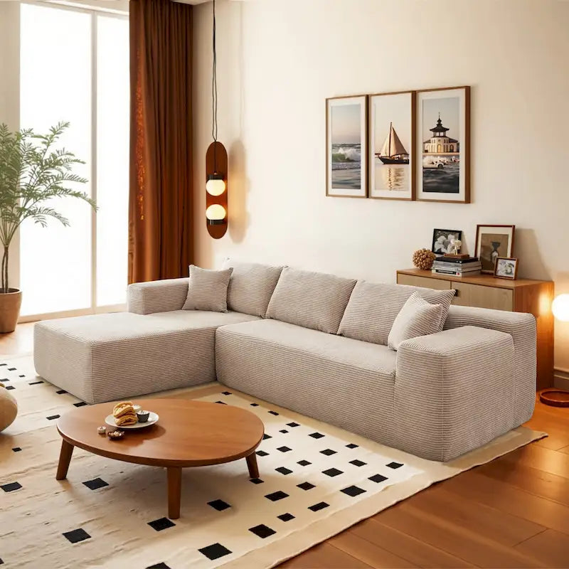 HOOOWOOO Modernes L-förmiges Ecksofa mit Kordbezug und Kissen
