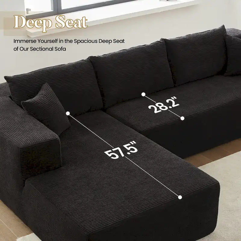 HOOOWOOO Modernes L-förmiges Ecksofa mit Kordbezug und Kissen
