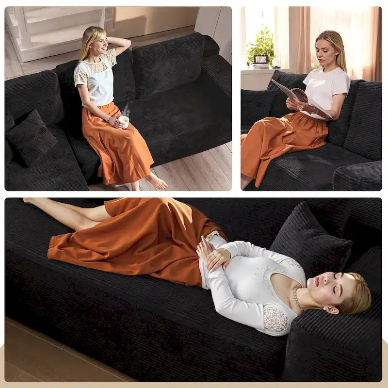 HOOOWOOO Modernes L-förmiges Ecksofa mit Kordbezug und Kissen