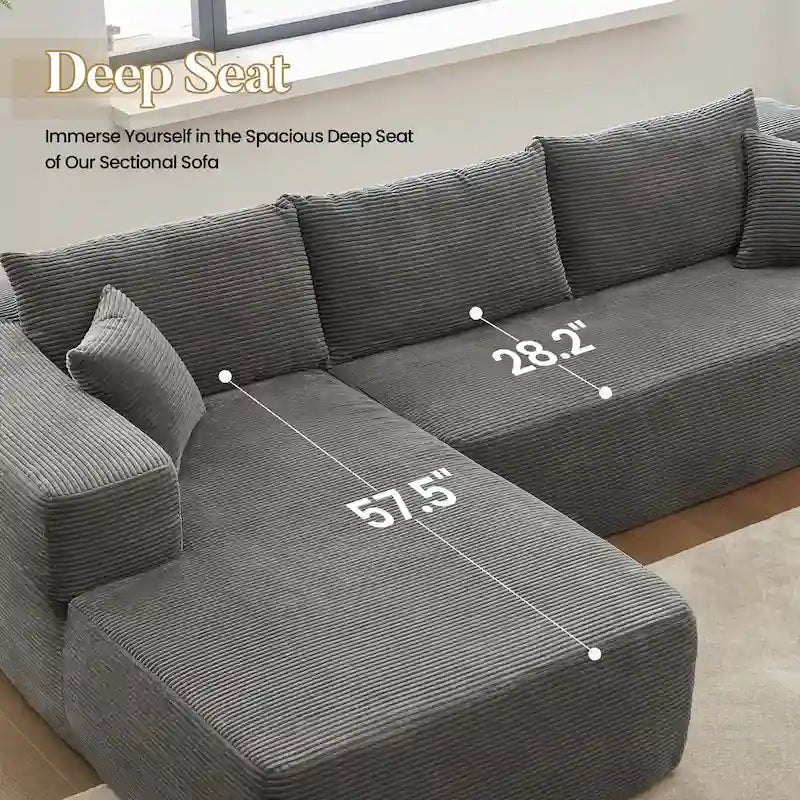 HOOOWOOO Modernes L-förmiges Ecksofa mit Kordbezug und Kissen