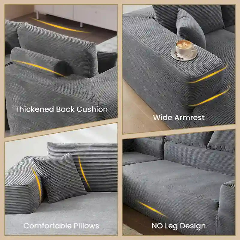 HOOOWOOO Modernes L-förmiges Ecksofa mit Kordbezug und Kissen