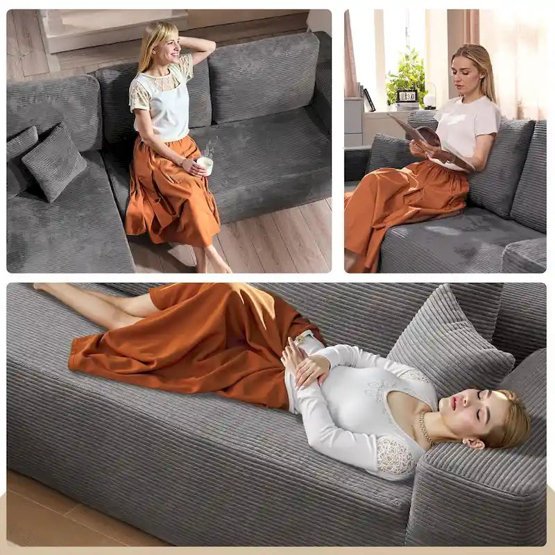 HOOOWOOO Modernes L-förmiges Ecksofa mit Kordbezug und Kissen