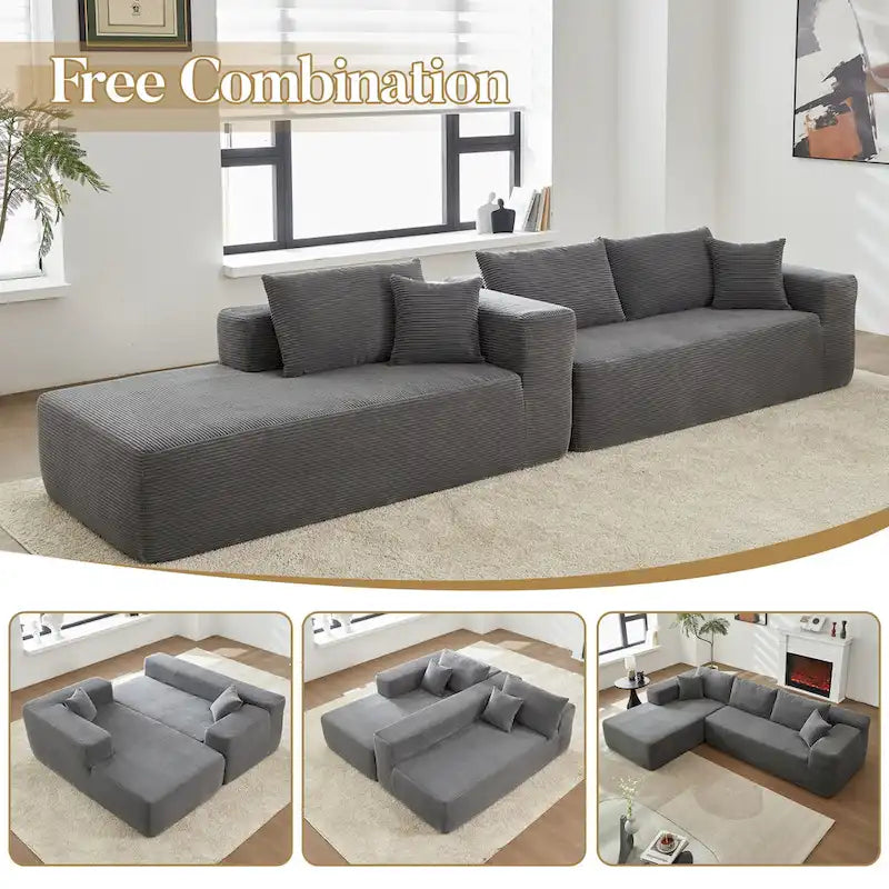 HOOOWOOO Modernes L-förmiges Ecksofa mit Kordbezug und Kissen