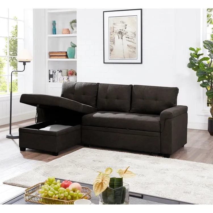 Perry Modernes Wendbares Ecksofa mit Stauraum-Recamiere, Ausziehbarem Schlafsofa für das Wohnzimmer