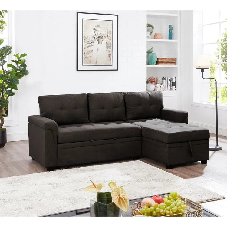 Perry Modernes Wendbares Ecksofa mit Stauraum-Recamiere, Ausziehbarem Schlafsofa für das Wohnzimmer