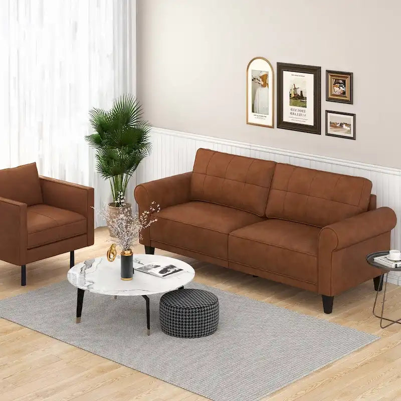 Costway Modernes 3-Sitzer Sofa aus PU-Leder 81,5 mit 2 Rückenlehnen – Details anzeigen