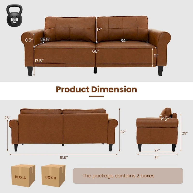 Costway Modernes 3-Sitzer Sofa aus PU-Leder 81,5 mit 2 Rückenlehnen – Details anzeigen