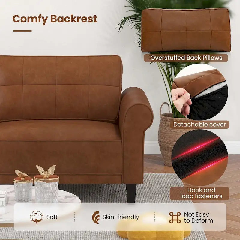Costway Modernes 3-Sitzer Sofa aus PU-Leder 81,5 mit 2 Rückenlehnen – Details anzeigen