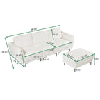 Cabrio-Sofa, 3-Sitzer L-förmiges Sofa mit Lammfellstoff, beweglicher Ottoman