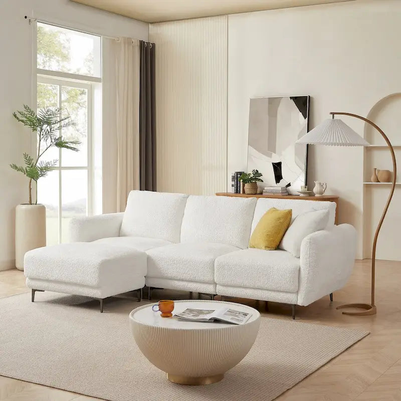 Cabrio-Sofa, 3-Sitzer L-förmiges Sofa mit Lammfellstoff, beweglicher Ottoman
