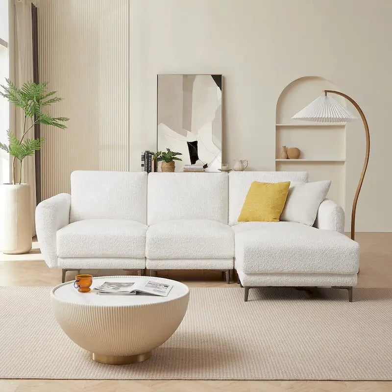Cabrio-Sofa, 3-Sitzer L-förmiges Sofa mit Lammfellstoff, beweglicher Ottoman