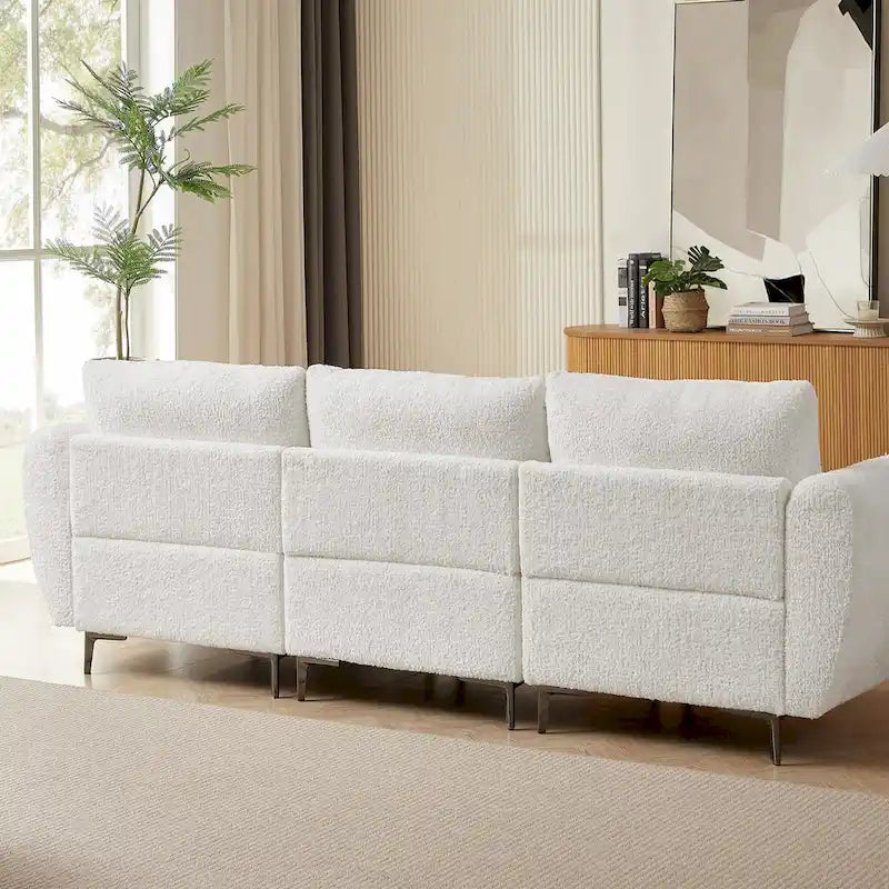 Cabrio-Sofa, 3-Sitzer L-förmiges Sofa mit Lammfellstoff, beweglicher Ottoman