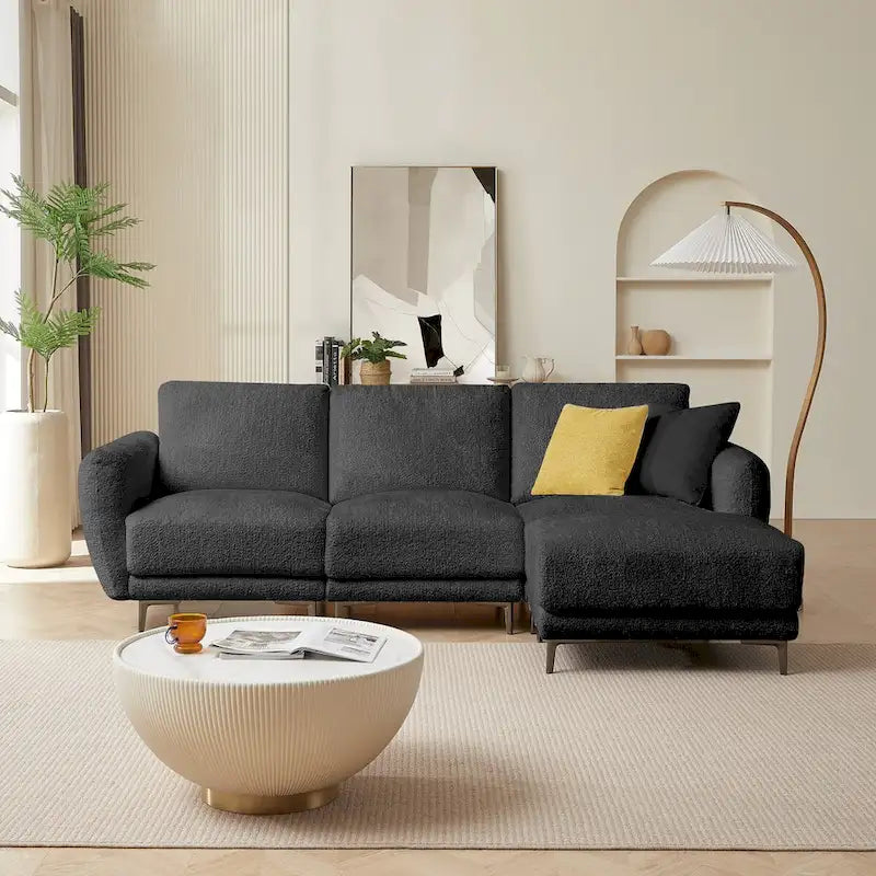 Cabrio-Sofa, 3-Sitzer L-förmiges Sofa mit Lammfellstoff, beweglicher Ottoman