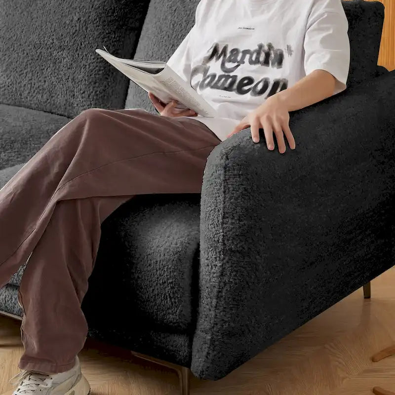 Cabrio-Sofa, 3-Sitzer L-förmiges Sofa mit Lammfellstoff, beweglicher Ottoman
