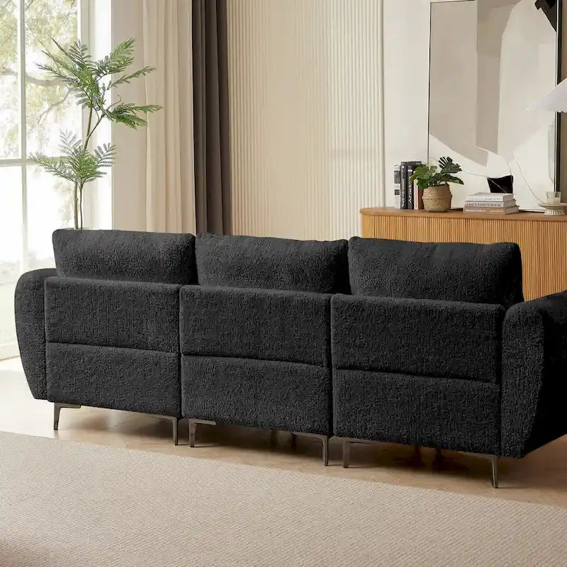 Cabrio-Sofa, 3-Sitzer L-förmiges Sofa mit Lammfellstoff, beweglicher Ottoman