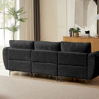 Cabrio-Sofa, 3-Sitzer L-förmiges Sofa mit Lammfellstoff, beweglicher Ottoman