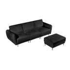 Cabrio-Sofa, 3-Sitzer L-förmiges Sofa mit Lammfellstoff, beweglicher Ottoman