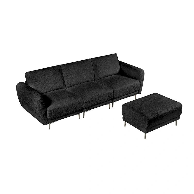 Cabrio-Sofa, 3-Sitzer L-förmiges Sofa mit Lammfellstoff, beweglicher Ottoman