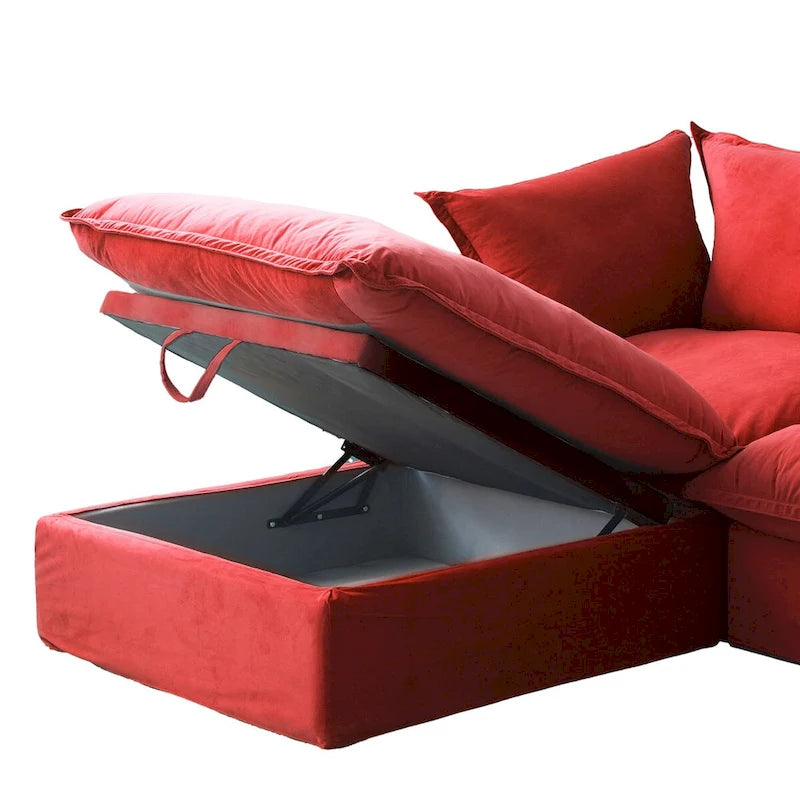 Wolkensofa Modulsofa mit Daunenfedern L-förmiges Samtsofa mit breiter, tiefer Sitzfläche, umwandelbar.