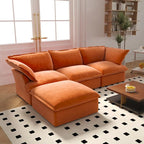 Wolkensofa Modulsofa mit Daunenfedern L-förmiges Samtsofa mit breiter, tiefer Sitzfläche, umwandelbar.