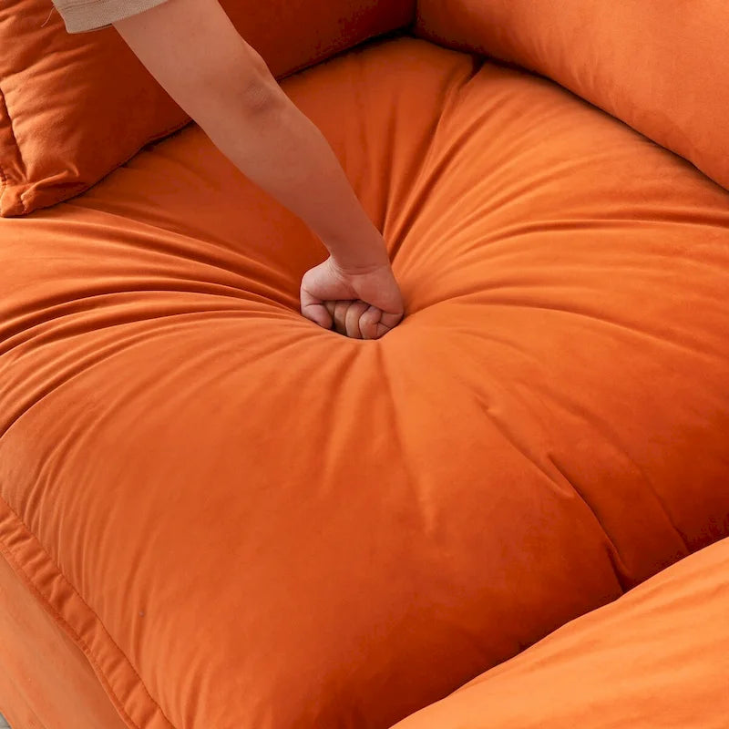 Wolkensofa Modulsofa mit Daunenfedern L-förmiges Samtsofa mit breiter, tiefer Sitzfläche, umwandelbar.