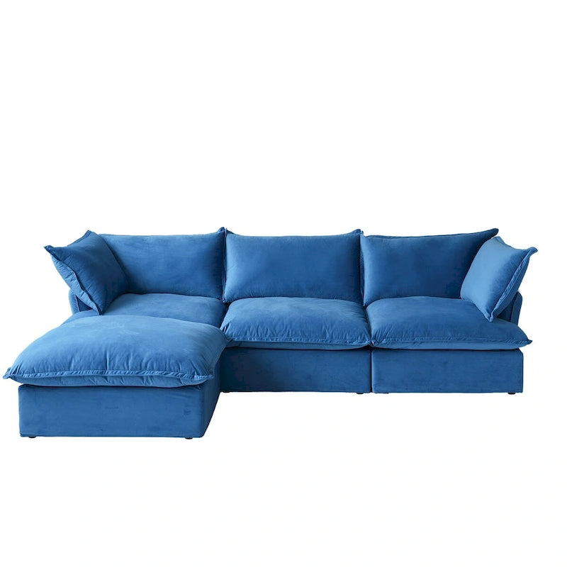 Wolkensofa Modulsofa mit Daunenfedern L-förmiges Samtsofa mit breiter, tiefer Sitzfläche, umwandelbar.