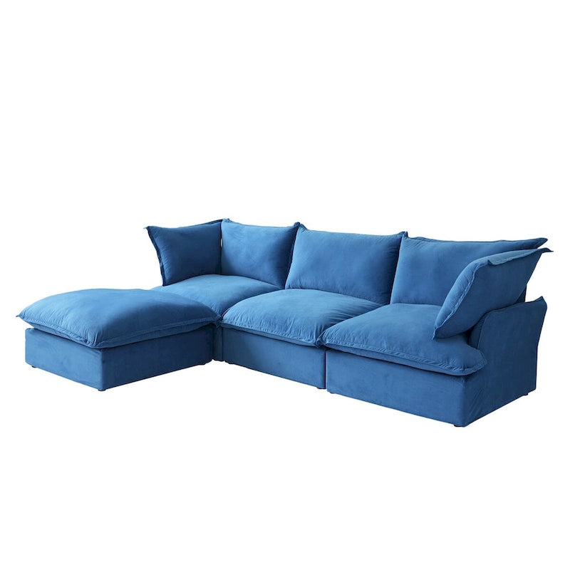 Wolkensofa Modulsofa mit Daunenfedern L-förmiges Samtsofa mit breiter, tiefer Sitzfläche, umwandelbar.