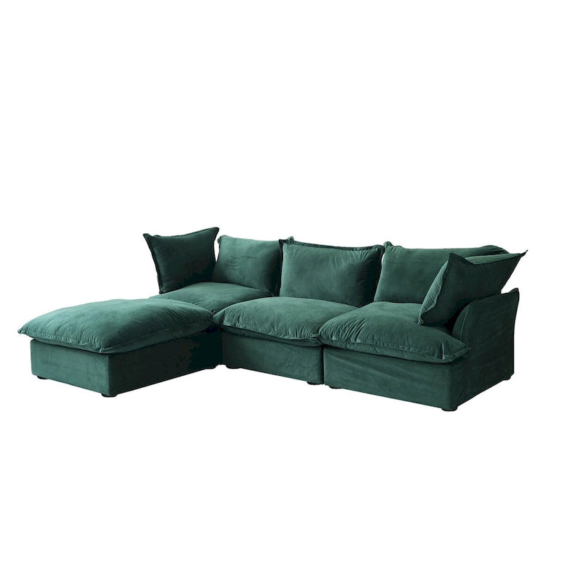 Wolkensofa Modulsofa mit Daunenfedern L-förmiges Samtsofa mit breiter, tiefer Sitzfläche, umwandelbar.