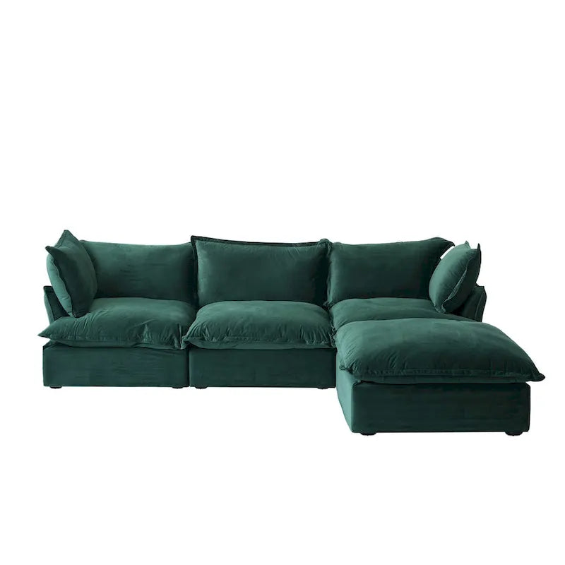 Wolkensofa Modulsofa mit Daunenfedern L-förmiges Samtsofa mit breiter, tiefer Sitzfläche, umwandelbar.