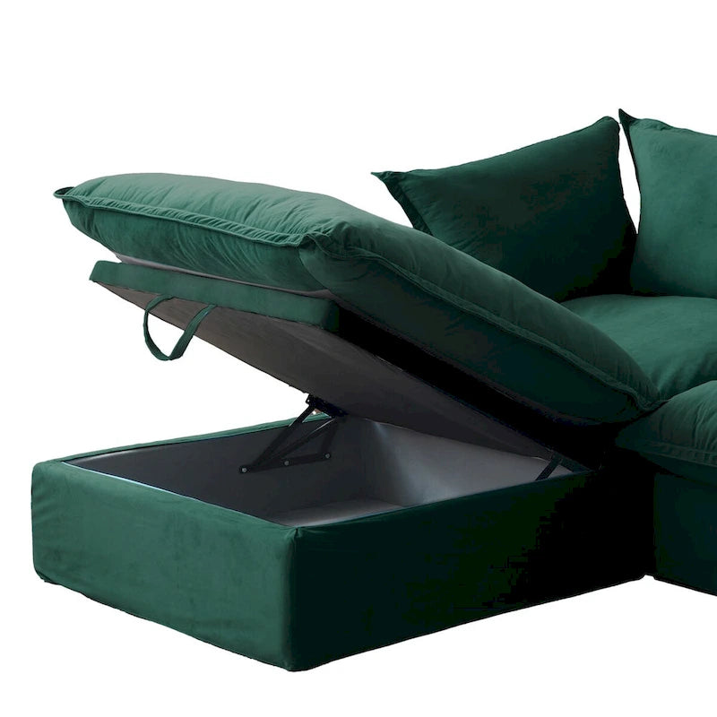 Wolkensofa Modulsofa mit Daunenfedern L-förmiges Samtsofa mit breiter, tiefer Sitzfläche, umwandelbar.