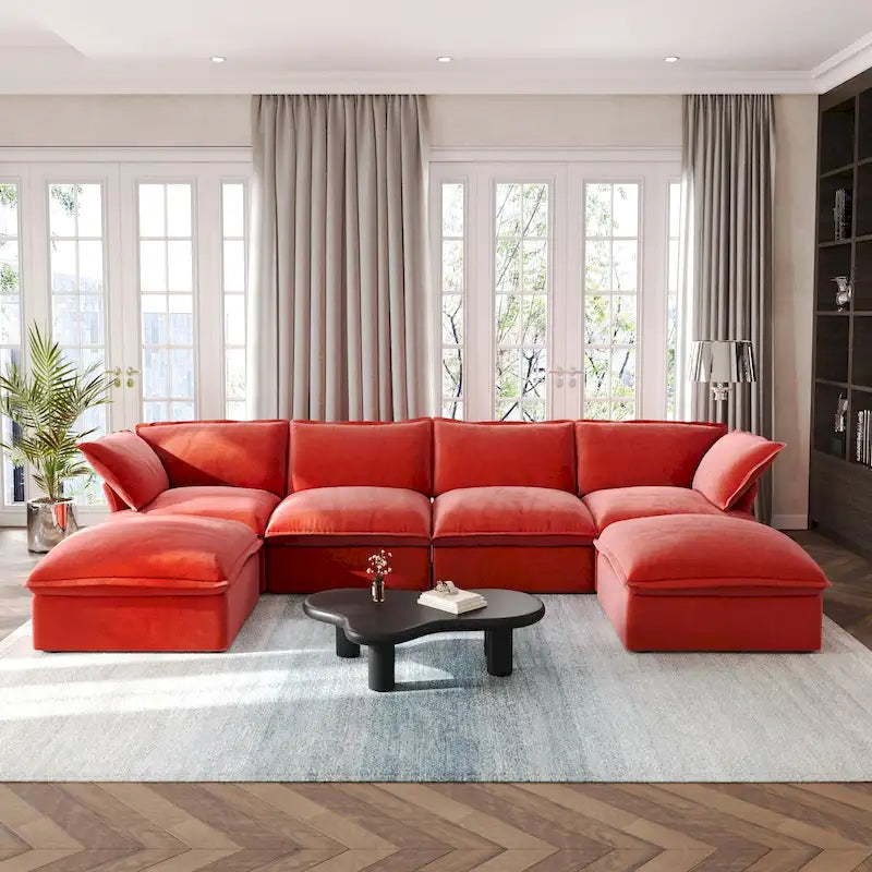 U-förmiges Sofa für Wohnzimmer, umbaubares Ecksofa, modulares Sofa mit Hockern für Wohnzimmer