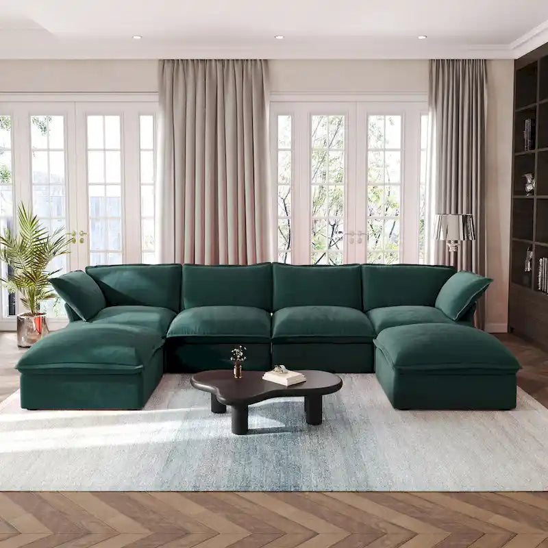 U-förmiges Sofa für Wohnzimmer, umbaubares Ecksofa, modulares Sofa mit Hockern für Wohnzimmer