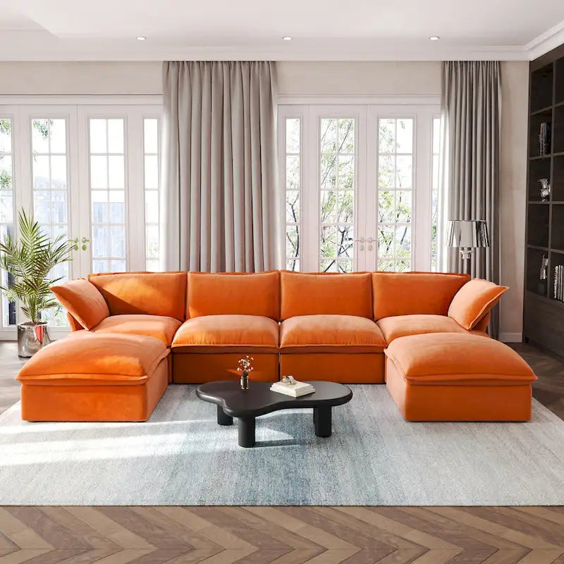 U-förmiges Sofa für Wohnzimmer, umbaubares Ecksofa, modulares Sofa mit Hockern für Wohnzimmer