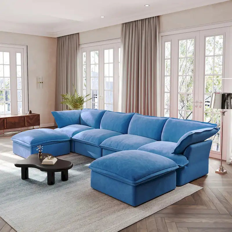 U-förmiges Sofa für Wohnzimmer, umbaubares Ecksofa, modulares Sofa mit Hockern für Wohnzimmer