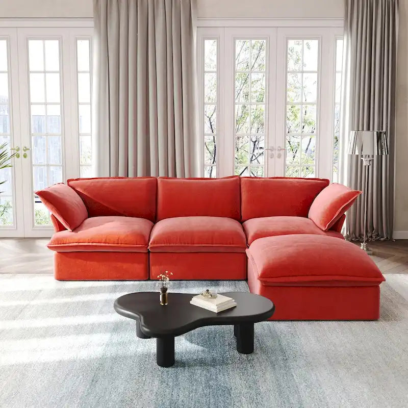 L-förmige Sektionssofas, Tiefe Sektionscouch mit Chaise Ottoman, Moderne gemütliche modulare Sektionssofas
