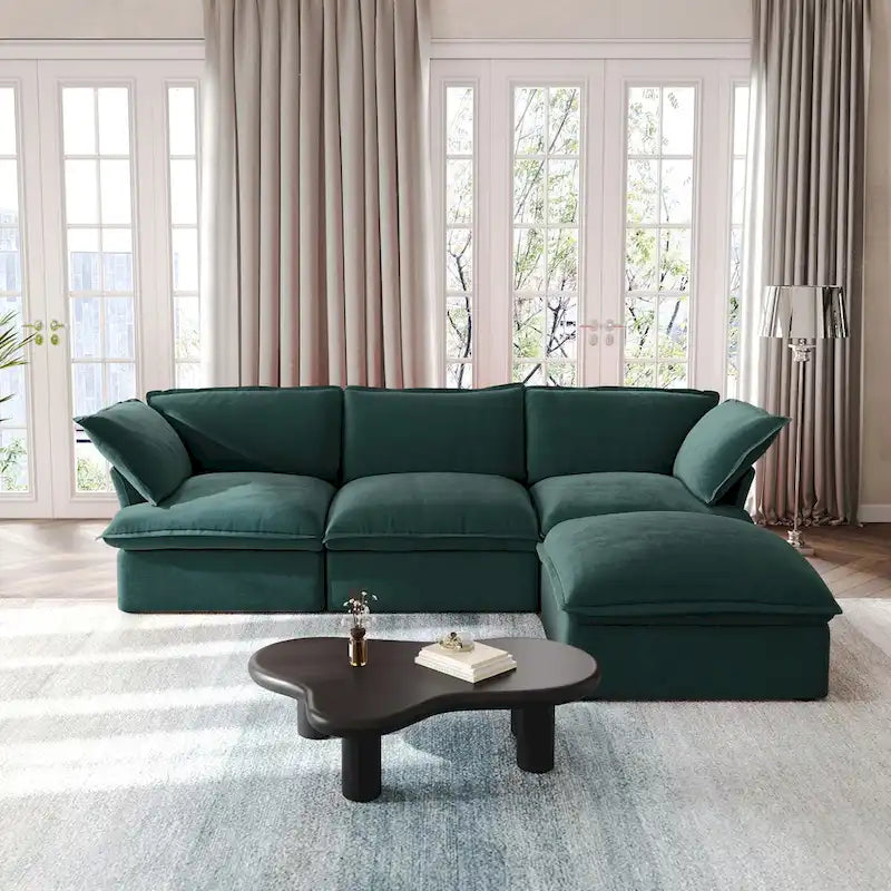 L-förmige Sektionssofas, Tiefe Sektionscouch mit Chaise Ottoman, Moderne gemütliche modulare Sektionssofas