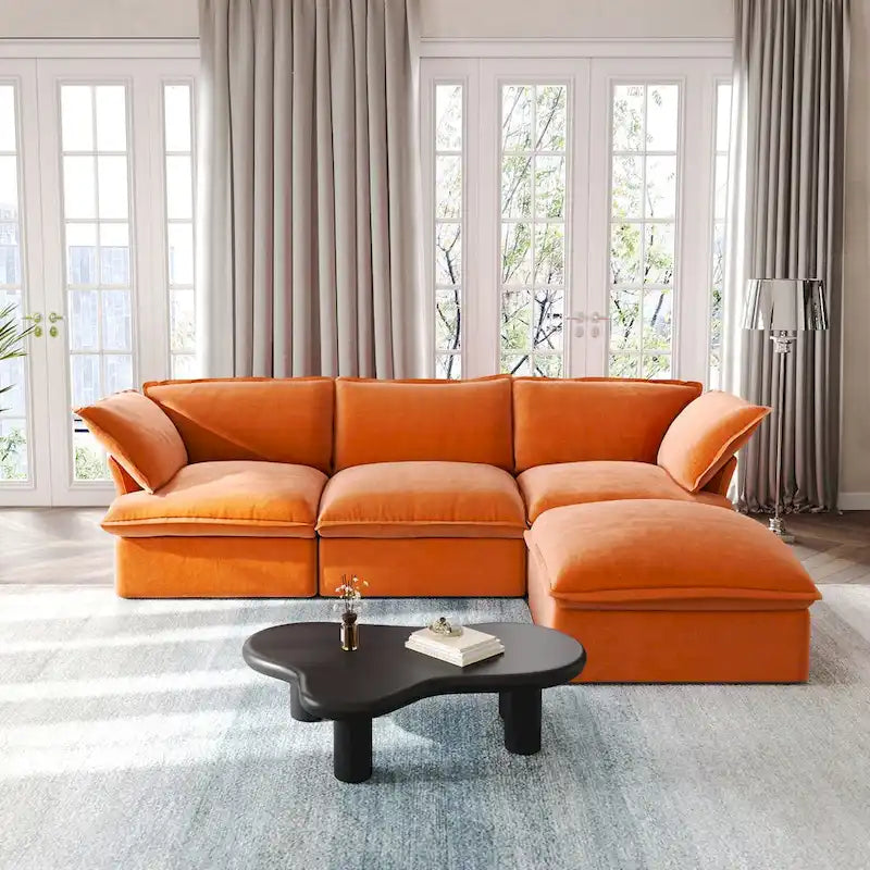 L-förmige Sektionssofas, Tiefe Sektionscouch mit Chaise Ottoman, Moderne gemütliche modulare Sektionssofas