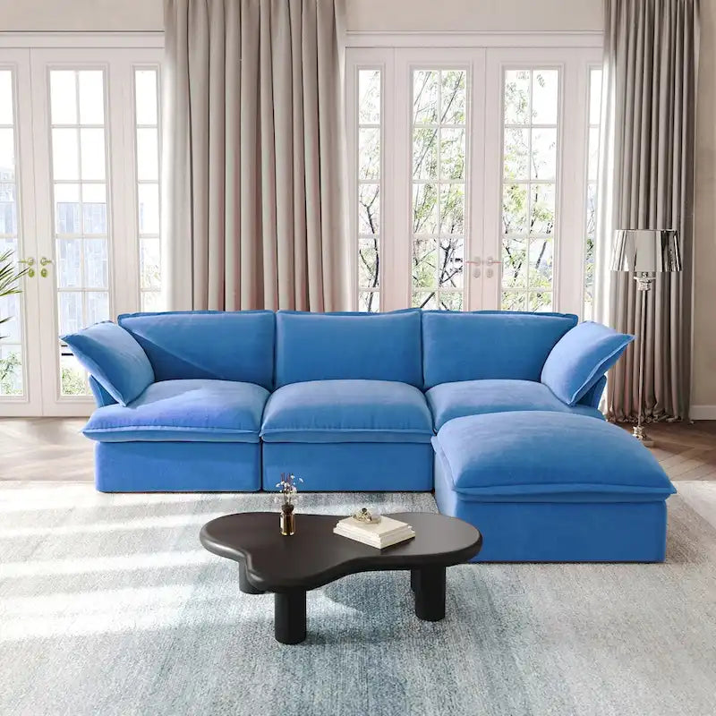 L-förmige Sektionssofas, Tiefe Sektionscouch mit Chaise Ottoman, Moderne gemütliche modulare Sektionssofas