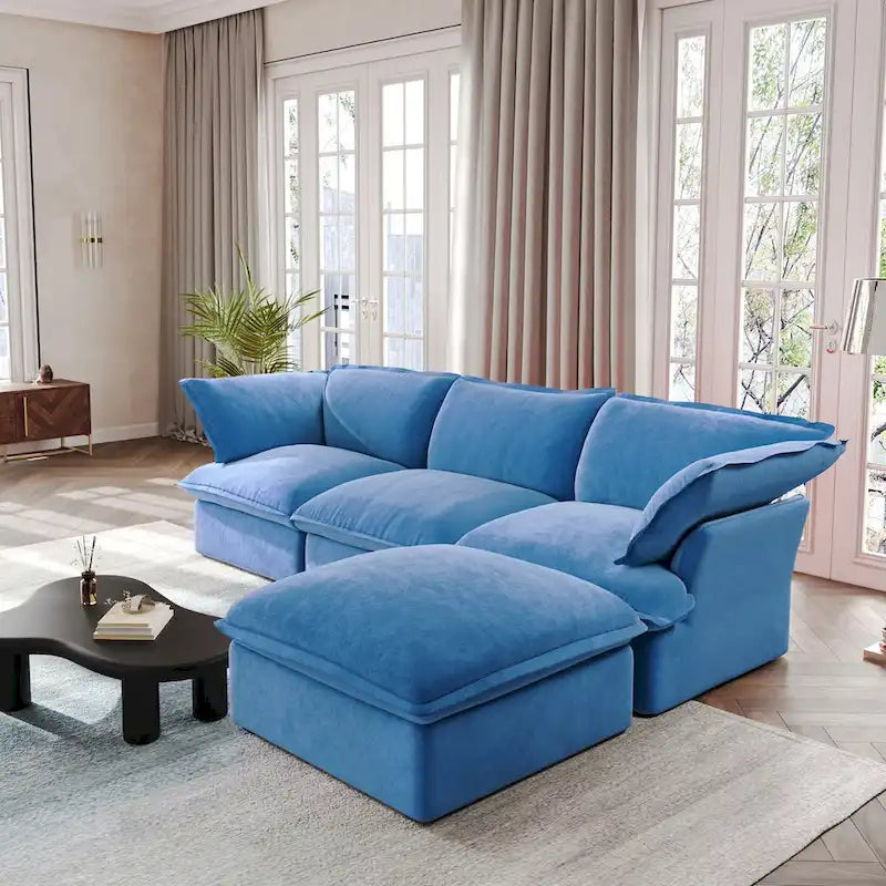 L-förmige Sektionssofas, Tiefe Sektionscouch mit Chaise Ottoman, Moderne gemütliche modulare Sektionssofas