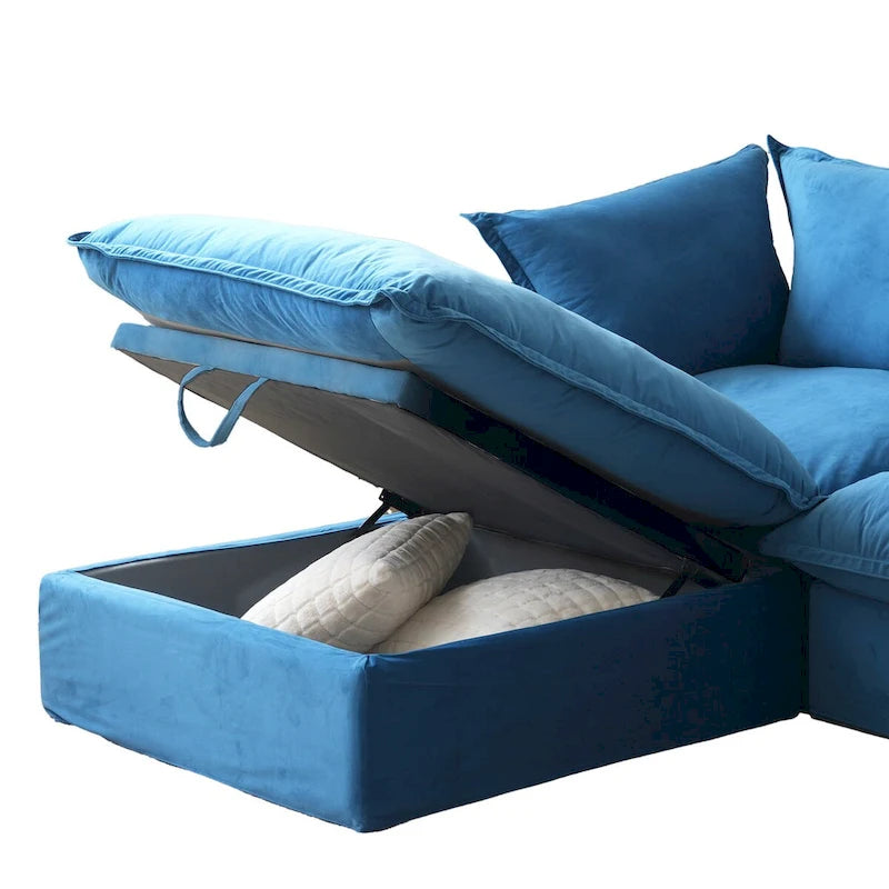 L-förmige Sektionssofas, Tiefe Sektionscouch mit Chaise Ottoman, Moderne gemütliche modulare Sektionssofas
