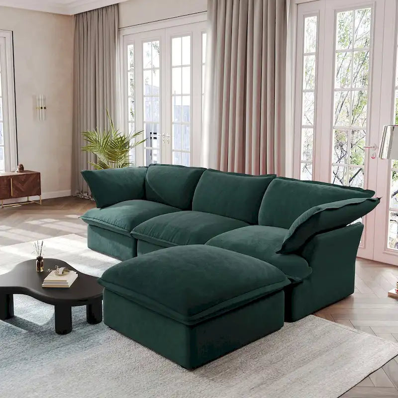 L-förmige Sektionssofas, Tiefe Sektionscouch mit Chaise Ottoman, Moderne gemütliche modulare Sektionssofas
