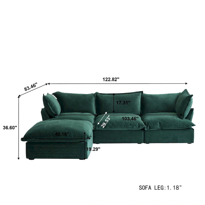 L-förmige Sektionssofas, Tiefe Sektionscouch mit Chaise Ottoman, Moderne gemütliche modulare Sektionssofas