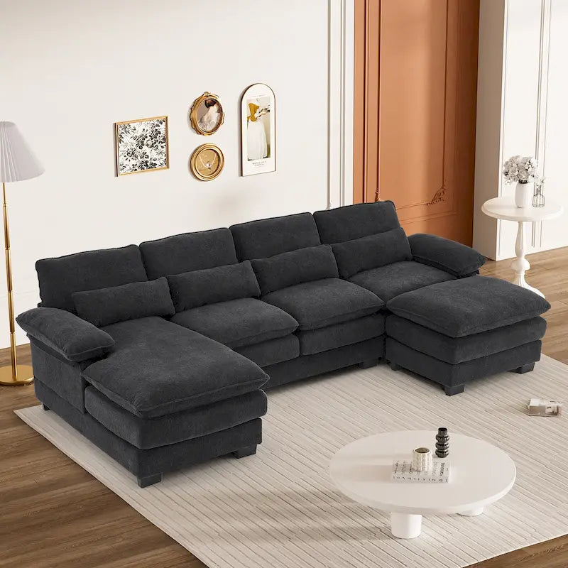 Ouyessir Sofagarnitur mit U-förmigem Sektionssofa aus weichem Chenille-Stoff mit zweilagigem Kissen