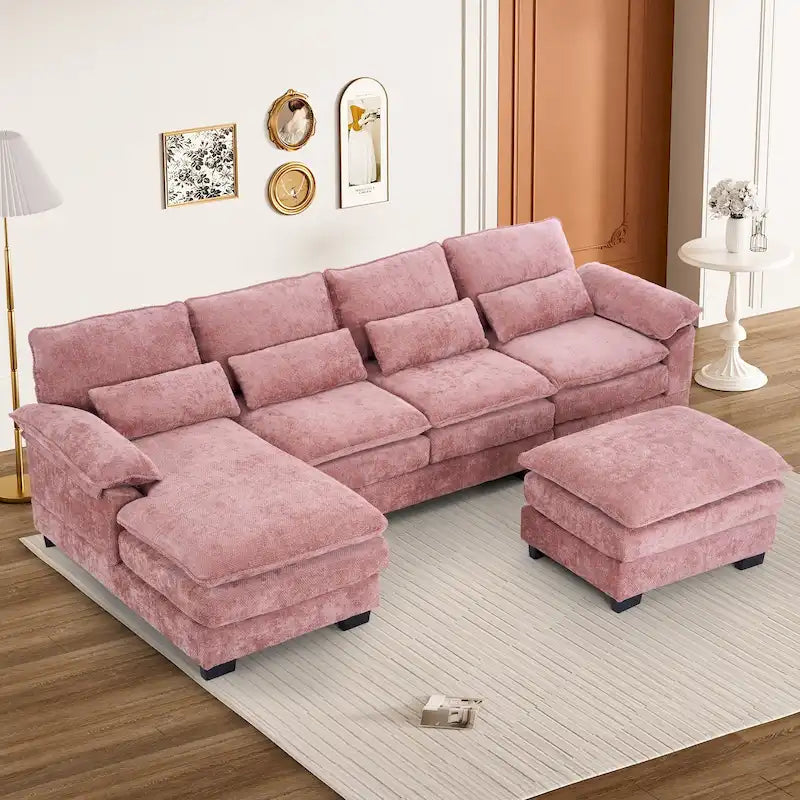 Ouyessir Sofagarnitur mit U-förmigem Sektionssofa aus weichem Chenille-Stoff mit zweilagigem Kissen