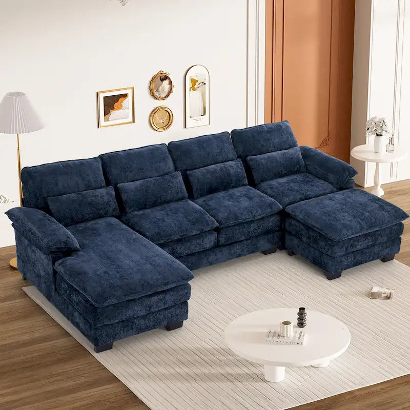 Ouyessir Sofagarnitur mit U-förmigem Sektionssofa aus weichem Chenille-Stoff mit zweilagigem Kissen