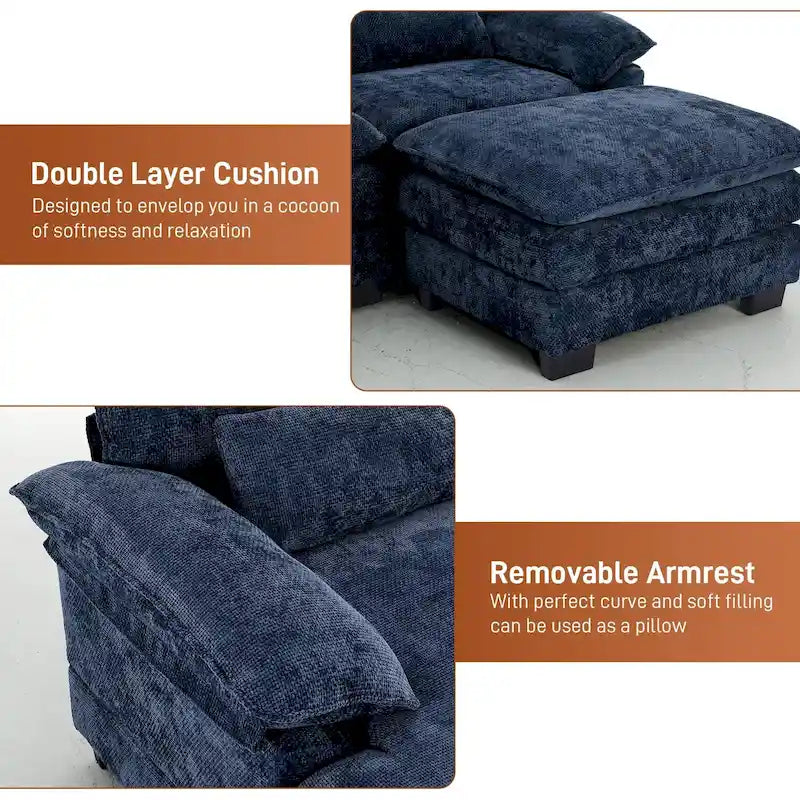 Ouyessir Sofagarnitur mit U-förmigem Sektionssofa aus weichem Chenille-Stoff mit zweilagigem Kissen