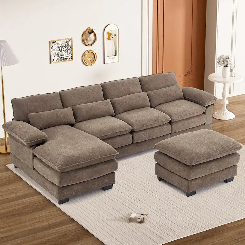 Ouyessir Sofagarnitur mit U-förmigem Sektionssofa aus weichem Chenille-Stoff mit zweilagigem Kissen