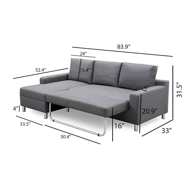US Pride Furniture Hampton Ecksofa mit Schlaffunktion, Leinen, linke Seite