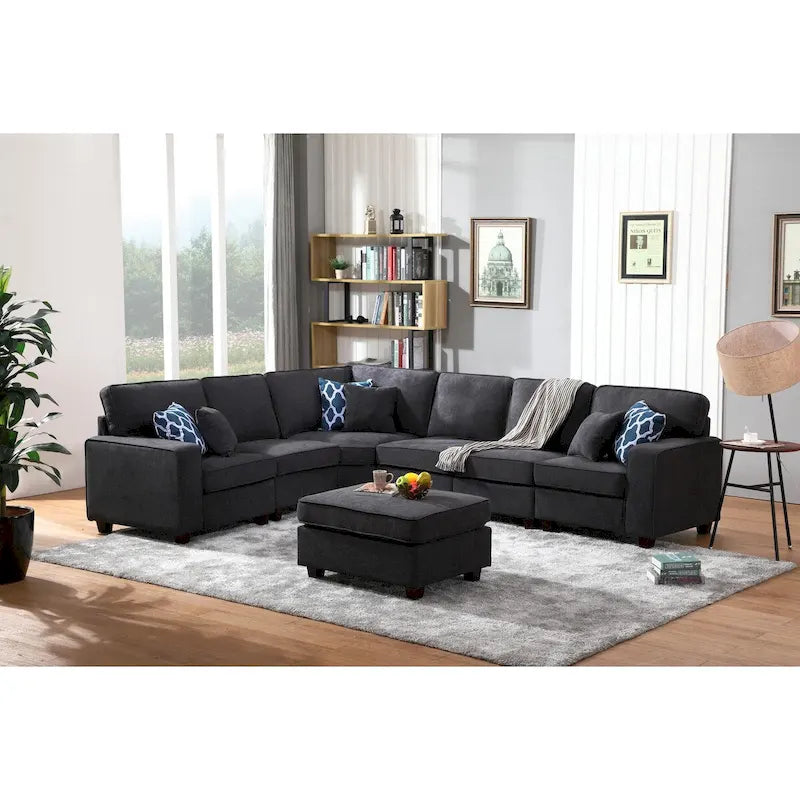 7-teiliges modulares L-förmiges Ecksofa mit Ottoman