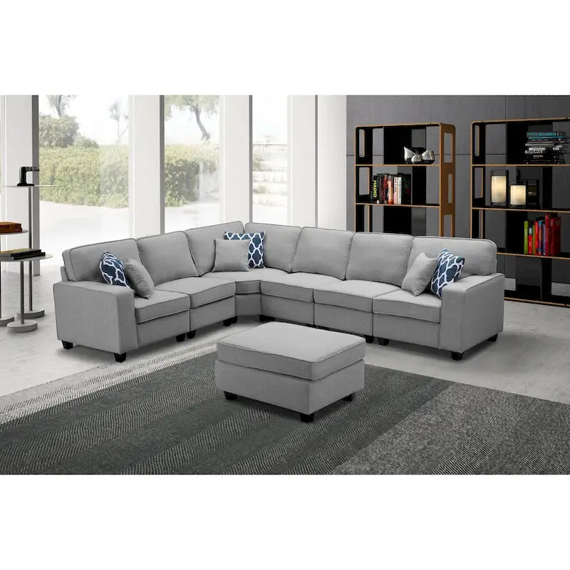 7-teiliges modulares L-förmiges Ecksofa mit Ottoman